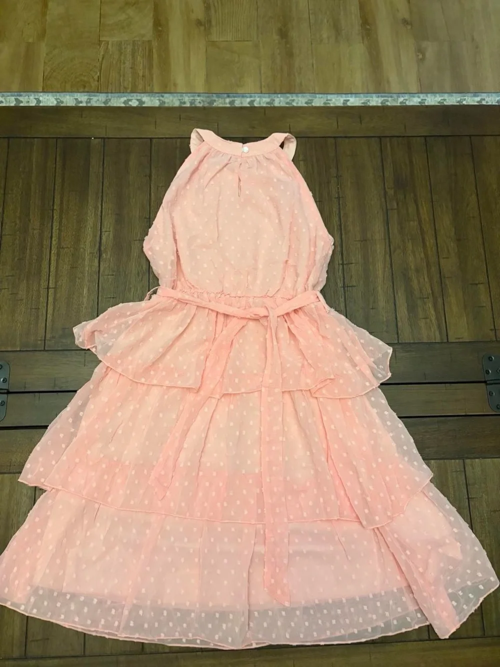 Girls' Pink Tiered Halter Dress with Waist Bow